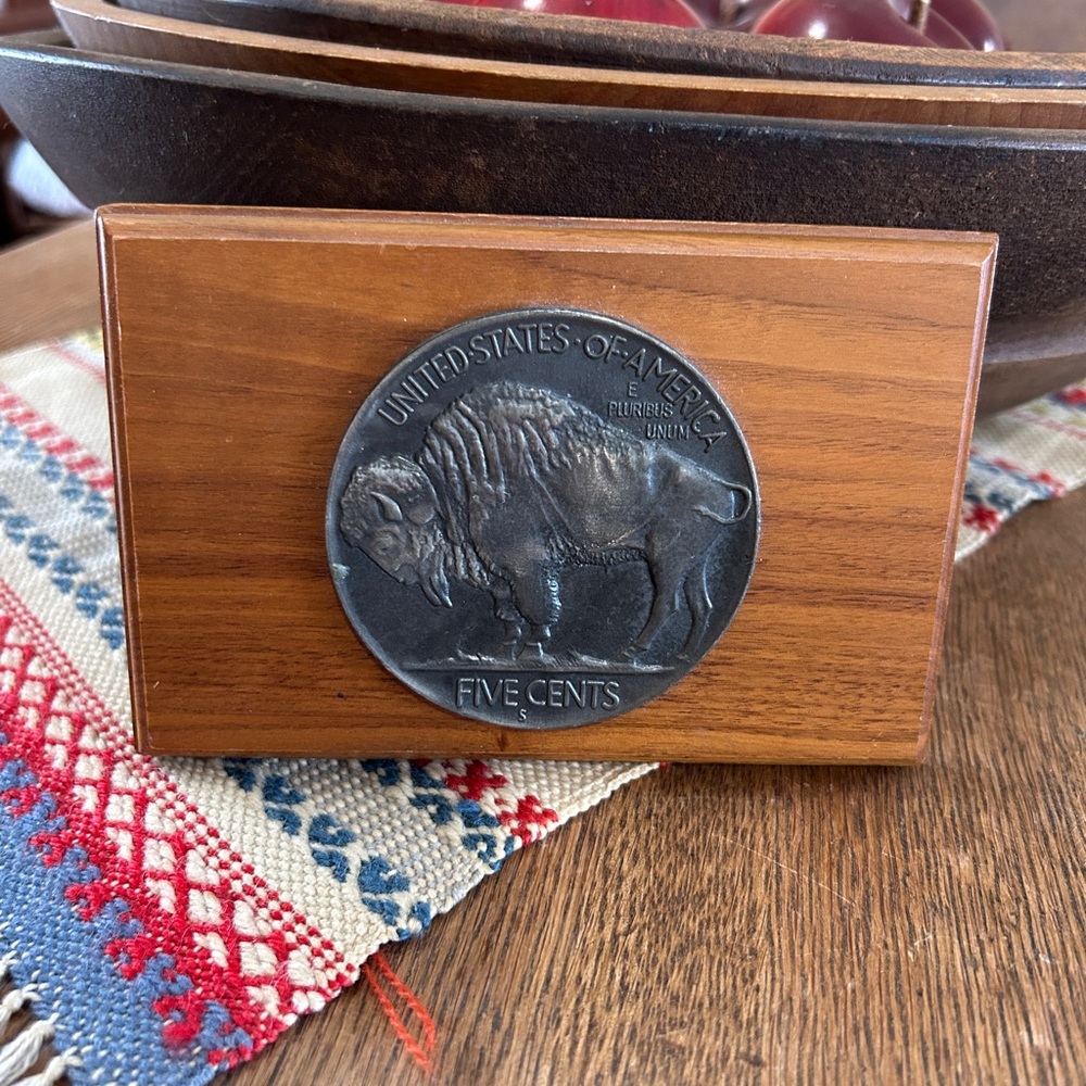 Vintage Pewter Buffalo Nickel Wooden Plaque **PRICE DROP**